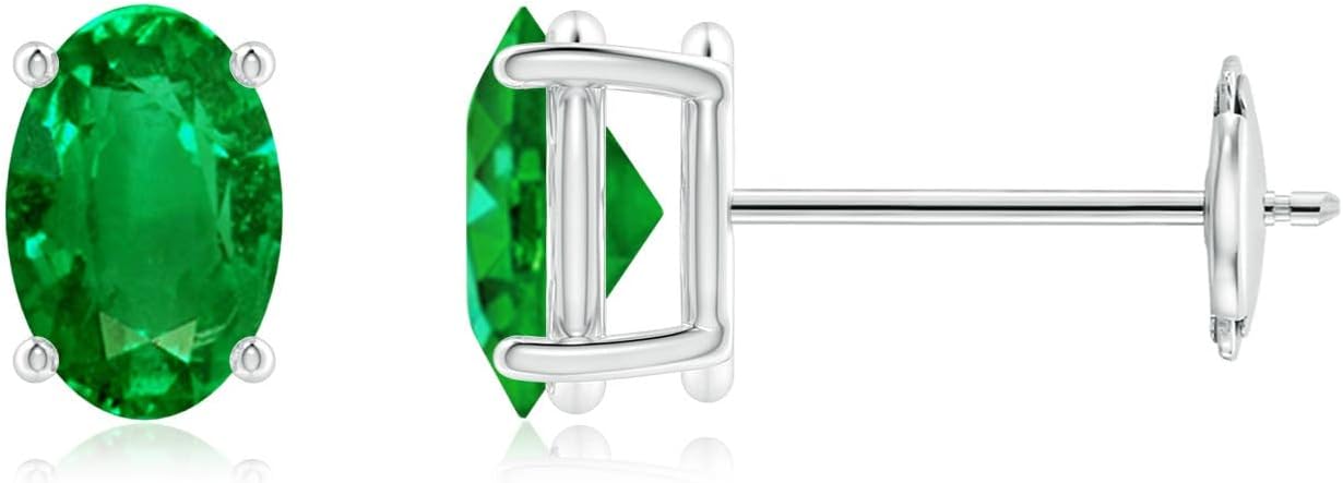 ANGARA Natural Emerald Earrings for Women | Oval Shape Emerald Classic Earrings in 14K Solid Gold/Platinum | May Birthday, Anniversary, Gemstone Jewellery Gift