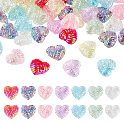 Transparent Acrylic Heart Beads Clear Heart Shape Beads, Craftdady 70Pcs UV Plating Iridescent Love Small Spacer Bead for Jewelry Making Bracelet Necklace Earring DIY Crafts - color: Mixed Color Heart