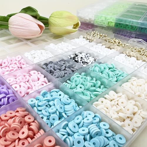 MIIIM Pastel Clay Beads Kit for Bracelets Making, Heishi Beads, Clay Charms and Gold Spacer for Jewelry Making, Friendship Bracelet Kit for Crafts, Concert, Raves, Gifts - color: Pastel