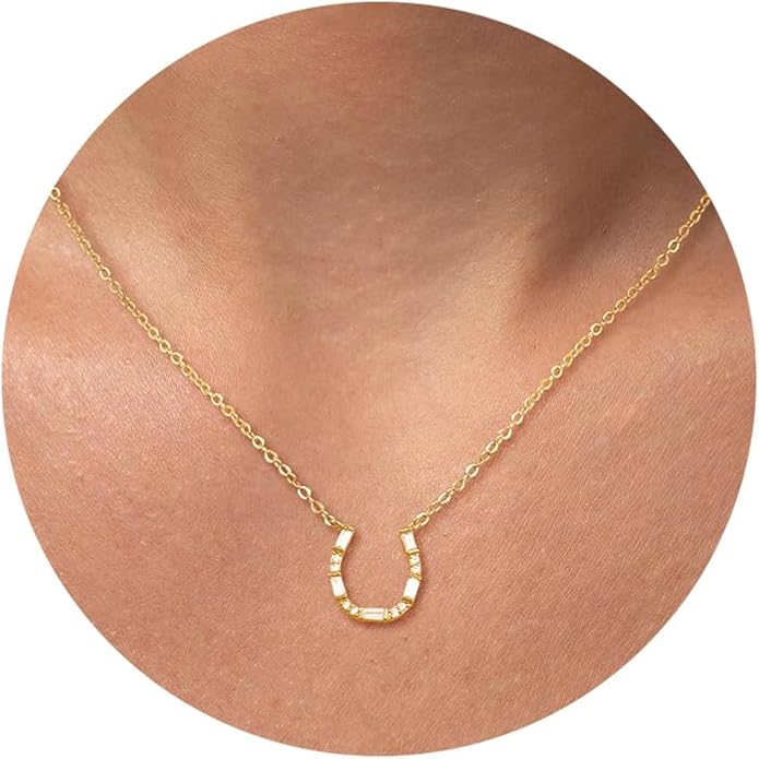 CHESKY 14K Gold Plated Pendant Necklace for Women, Dainty Pendant Necklace Trendy Cubic Zirconia Choker Necklaces for Women Simple Gold Everyday Jewelry