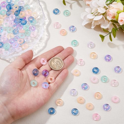 DICOSMETIC 120Pcs 6 Colors Flat Round Glass Beads Crystal Heishi Bead Bulk Transparent European Spacer Beads Small Rondelle Loose Bead for Bracelet Necklace DIY Jewelry Making Crafts