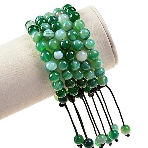 MASSIVE BEADS Natural Healing Power Gemstone Crystal Beads Unisex Adjustable Macrame Bracelets - color: Agate Green, size: 8mm