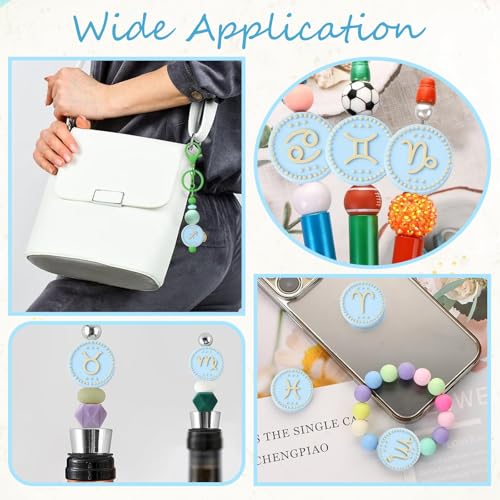 LiQunSweet 12 Pcs Silicone Focal Beads Rubber Silicone Beads Round Twelve Constellations 12 Zodiac Signs Bead Charms for Bracelet DIY Keychain Making Craftings Necklace Lanyard - color: Zodiac Signs Silicone Bead_12 Pcs