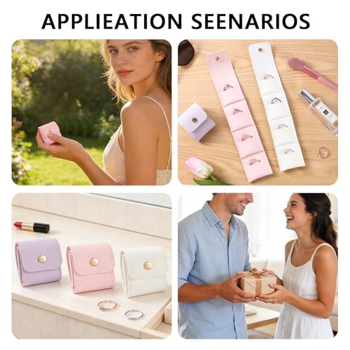 3Pcs Mini Travel Jewelry Bag, Portable Travel Jewelry Organizer, Small Travel Jewelry Pouch for Women, Mini Travel Jewelry Bag for Earrings, Rings, Necklaces, White Pink Purple
