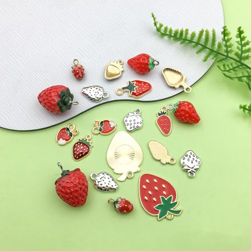 Sailanzi 40pcs Alloy enamel strawberry series Pendant Jewelry Making DIY Keychain Earrings Pendant Various Design Charms for Jewelry Making Bracelets Necklace (SN665) - color: SN665