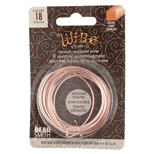 The Beadsmith Square Craft Wire - Medium Temper Beading Wire, Rose Gold Color, 18 Gauge, 4 Yards - color: Rose Gold, size: 18 Gauge, 4 Yard Coil