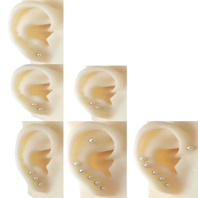 14K Gold Filled Polished Small CZ Pearl Ball Stud Earrings Set for Women Men 20G Surgical Steel Hypoallergenic Piercing Studs for Sensitive Ear, Pack of 6 Pairs