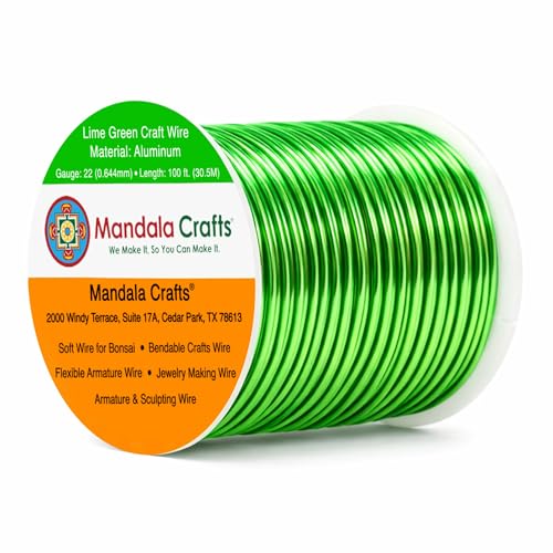 Mandala Crafts 22 Gauge Anodized Aluminum Craft Wire for Jewelry Making - 100 FT Colored Flexible Lime Green Wire - Bendable for Bonsai Armature Crafting Sculpting - color: Lime Green, size: 22 Gauge