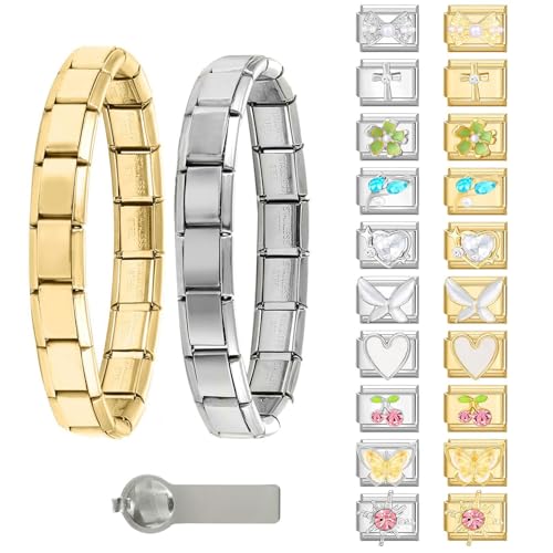 Italian Charms Bracelet Sets with 1Pcs Starter Brascelet 9Pcs Charms 9mm Italian Modular Charm Bracelet DIY Module Jewelry Gifts - color: B-Starter Bracelet Set-GoldSilver
