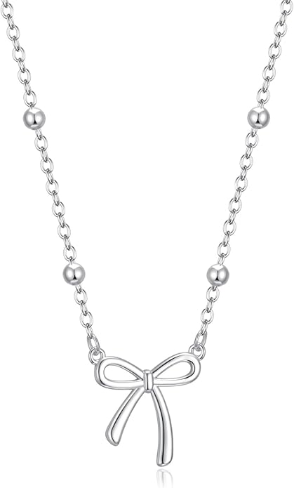 Valentines Day Gifts for Her - Dainty Bow Necklace for Women 14K Gold Plated Cute Choker Small Pendant Charm Necklaces Teen Gift Trendy Stuff Personalized Jewelry