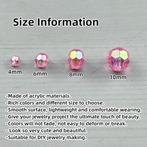 1800pcs Acrylic Faceted Round Beads 4mm 6mm 8mm 10mm AB Colors Glossy Acrylic Round Spacer Beads with Hole for DIY Bracelet Necklace Jewelry Making Supplies Handmade Craft(Dark Pink AB) - color: Dark Pink AB