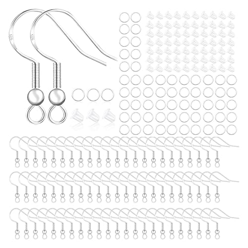 Hypoallergenic Earring Hooks, 800PCS/125 Pairs Fish Hooks,500pcs Silver Plated Earring Making kit with Jump Rings and Clear Silicone Backs Stopper - color: Silver, size: 800pcs