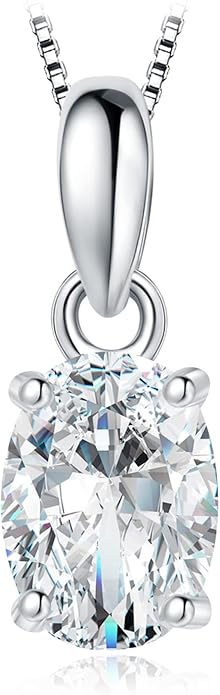 JewelryPalace Oval Cut 1ct 2ct Cubic Zirconia Solitaire Pendant Necklace for Women, 925 Sterling Silver Necklaces for Her, Classic Simulated Diamond Jewelry Set Gift, 18 Inches Chain