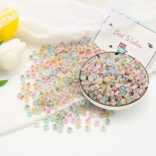 ToBeIT Alphabet Letter Beads 1000 pcs Glow in The Dark Acrylic Alphabet Beads Round 4X7mm UV Letter Beads Jewelry Findings Charms for DIY Bracelet Necklace Craft Making (bg White - Color) - color: bg white - color