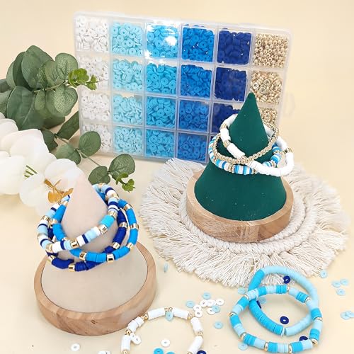 MIIIM Blue Clay Bead Bracelet Kit, Heishi Beads, Flat Clay Beads and Gold Spacer Beads for Jewelry Making, Friendship Bracelet Beads Kit for Crafts, Concert, Raves, Gifts - color: Blue