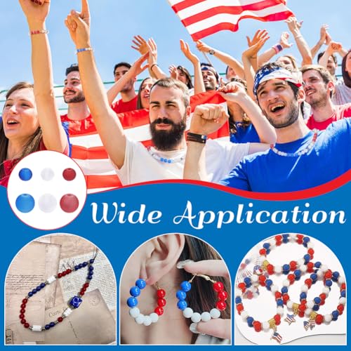 PH PandaHall 360pcs Frosted Glass Beads, 6mm 8mm Matte Round Crystal Beads 3 Colors Red White Blue Patriotic Bead for 4th of July Independence Day Necklace Bracelet Earrings Jewelry Making DIY Crafts