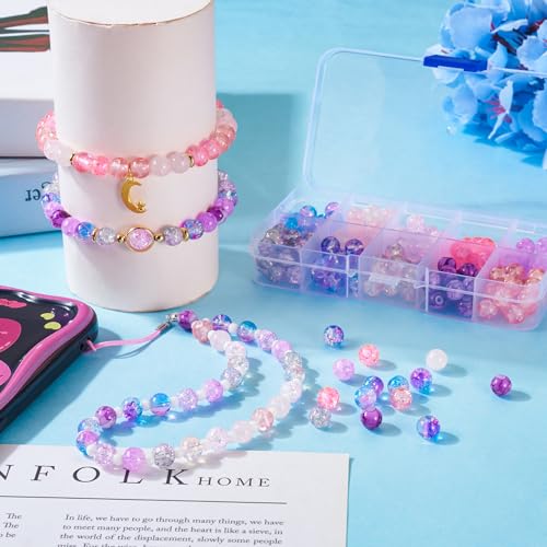 Glass Beads for Bracelet Cheriswelry 200Pcs Round Crystal Glass Crackle Beads 8-9mm for Keychain Earring Necklace Jewelry Making Supplies - color: Purple