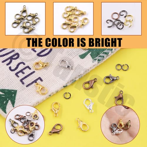 Tanstic 241Pcs 6 Colors Lobster Claw Clasps and Open Jump Rings Kit, 12mm Lobster Clasps, 5mm Jump Rings with Needle Nose Pliers for DIY Bracelet Necklace Jewelry Making - color: 6 Colors Jewelry Clasps + Jump Ring