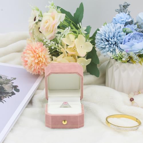 Jewelry Ring Box Small Travel Jewelry Box, Velvet Wedding Ring Box for Business, Engagement, Wedding, Bridesmaid and Mother's Day - Pink - color: Ring Box-Pink