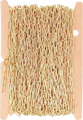 THREENEST 32.8-Feet Width 2.5mm Stainless Steel Paperclip Chains, 18K Real Gold Plated, Soldered Cable Long Craft Chain for Necklace Bracelet Earring Jewelry Making (2200-GOLD-10M) - color: Gold, size: Width 2.5mm-32.8 Feet