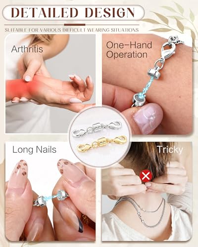 GEMQUEEN Magnetic Necklace Clasps and Closures with Double Lobster Clasp : Silver Plated Magnet Jewelry Layering Clasps for Necklaces Multi Magnets Bracelet Helper Necklace Extenders 4PCS - color: White Gold Plated - 4PCS