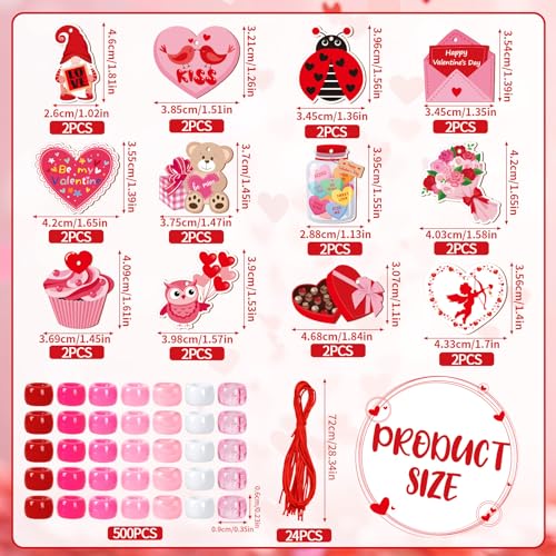 DTOFOOT 24 Set Valentine's Day Craft Kit, DIY Valentine Bead Necklaces Red Pink Heart Chocolate Ludy Bugs Crafts Gifts Classroom Activity Supplies Party Favor