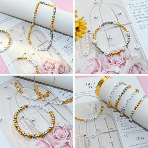Looconi 1400pcs Letter Beads Gold Alphabet A-Z and Number Heart Beads 7x4mm White Acrylic for Jewelry Making Bracelet - color: Gold-Star