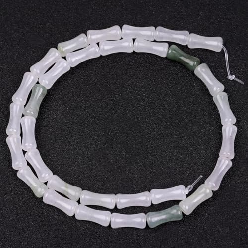 GEM-Inside 30Pcs 5x12mm Natural Ice White Jade Stone Plant Bamboo Knot Bone Beads for Jewelry Making Power Energy Chakra Stone Beads - color: Ice White Jade