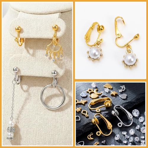 20pcs Clip-on Earring Converters, Easy Open Loop Clips on Earring Backs Converter Components, Hypoallergenic Ear Wire Hooks Components Findings for Non-Pierced Ears- Silver & Gold - color: Silver & Gold-20pcs