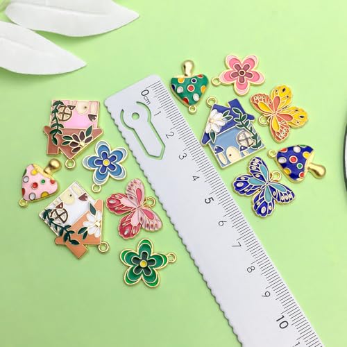 Sailanzi 24pcs Alloy enamel house butterfly mushroom series Pendant Jewelry Making DIY Keychain Earrings Pendant Various Design Charms for Jewelry Making Bracelets Necklace (SN786) - color: SN786