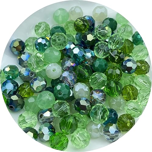 100pcs 8mm Round Crystal Glass Beads Round Faceted Spacer Beads for Jewelry Making Bracelet Earring Necklace Wind Chimes Suncatchers DIY Craft Making Supplies(Green Series) - color: Green Series, size: 8mm