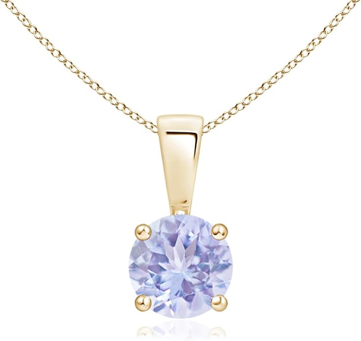 Angara Natural Tanzanite Solitaire Pendant for Women | Round Tanzanite Solitaire Pendant Necklace in 14K Solid Gold/Silver/Platinum With 18" Chain | December Birthday, Gemstone Jewelry Gift