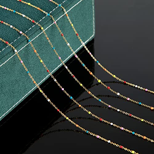 UMAOKANG 33 Feet/10 Meters Colorful Beaded Stainless Steel Jewelry Chains Gold Plated Cable Link Chain for Jewelry Making with 10 Lobster Clasps and 30 Jump Rings - color: Colorful Bead-Gold