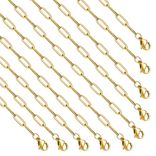 GTVOODX 10Pcs 18Inch 18K Gold Plated Charm Necklace Chain Bulk 3x9mm Paperclip Stainless Steel Chains for Jewelry Making Supplies - color: Gold, size: 18 Inch