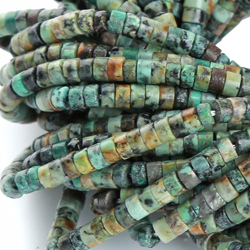 150pcs 2x4mm Natural African Turquoise Tube Shape Beads Loose Flat Round Cylinder Flat Spacer Green Stone Beads for Bracelet Earrings Jewelry Making - color: African Turquoise, size: 2x4mm Tube shape