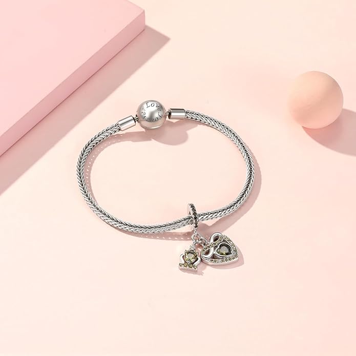 Birthstone Charms for Pandora Charms Bracelets - 925 Sterling Silver Infinity Heart Dangle Charm fit Bracelet and Necklace Birthday Jewelry Gifts For Women