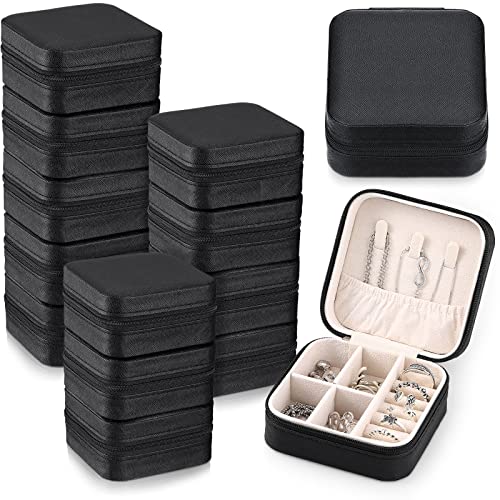Yinkin 12 Pcs Mini Travel Jewelry Case Bridesmaid Proposal Gift Boxes, Small PU Leather Earring Organizer, Bulk Travel Accessories Portable Jewelry Holder(Black) - color: Black