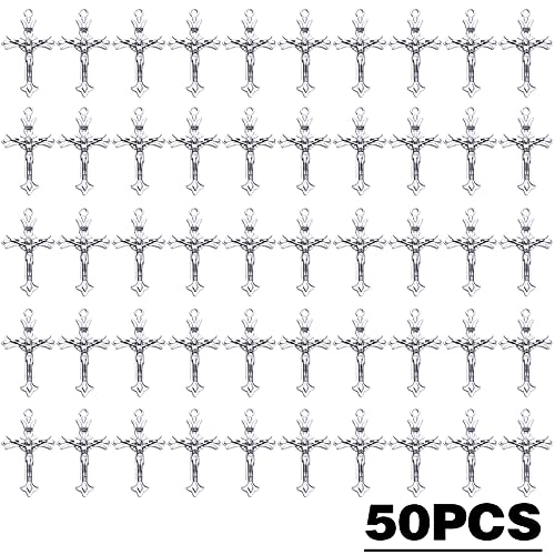 BronaGrand 50pcs Alloy Cross Charms Pendants Jewelry Rosary Cross Charms for DIY Bracelet Necklace Jewelry Making Findings,37×22mm - color: Silver
