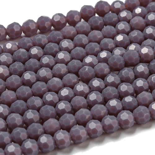 Perlin Czech Bohemian Crystal Glass Beads Faceted Round 4mm 90 Pieces Loose Spacer 1 Strand Beads for DIY Jewelry Earrings Necklace Bracelet Making (Purple Opaque) - color: Purple opaque