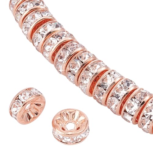 PH PandaHall 50pcs Rondelle Spacer Beads, 8mm Crystal Rhinestone Round Beads Sparkling Czech Rhinestone Loose Bead with 1.5mm Hole for Bracelet Necklace Earring Pendant Jewelry Craft, Rose Gold - color: Rose Gold, size: Diameter 8mm