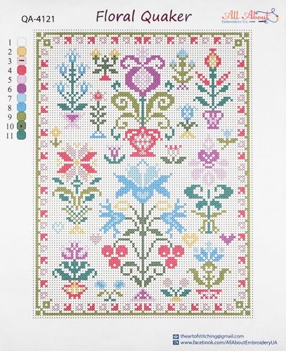 AllAboutEmbroideryUA Bead Embroidery kit Floral Quaker QA-4121 Beaded Cross Stitch Sampler