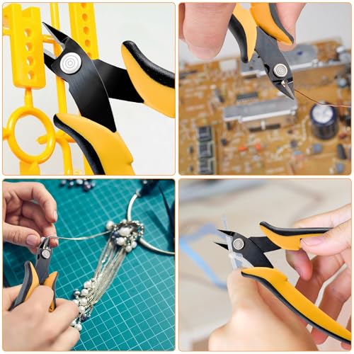 Micro Wire Cutters, 5.4 Inch Flush Cutters, 2 Pack Sharp Spring Loaded Micro Diagonal Cutters for Jewelry, Zip Ties, Electronics & DIY with Soft Grip Handles (Yellow & Black) - color: 2 Pack