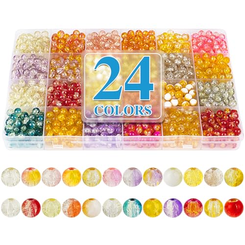 XSEINO About 1200pcs 6mm Crack Glass Beads Bracelet Making Kit,24 Style Crack Sunshine Yellow Series Colorful Crystal Beads for Jewelry Bracelet Making,DIY Crafts,Friendship Bracelets,Necklaces - color: Autumn Yellow