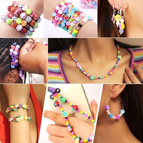 BBita 1000PCS Polymer Clay Beads Bracelet Making kit, 24 Style Cute Fun Beads Sports Ball Volleyball Softball Baseball Basketball Soccer Rugby Football Charms for Jewelry Making DIY for Women Girls - color: C1#Style 3