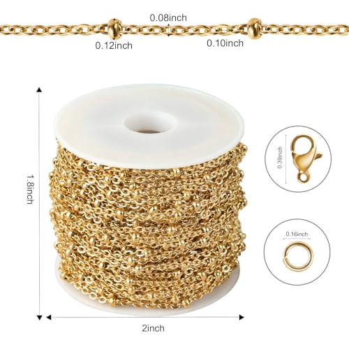 Kyutong 10M Gold Stainless Steel Jewelry Chain in Bulk Beaded Cable Link Chain Roll with Jump Rings and Lobster Clasps for DIY Jewelry Making Supplies - color: Cross Bead Gold