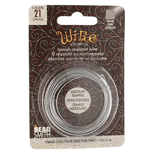 The Beadsmith Square Craft Wire - Medium Temper Beading Wire, Titanium Color, 21 Gauge, 4 Yards - color: Titanium, size: 21 Gauge, 4 Yard Coil