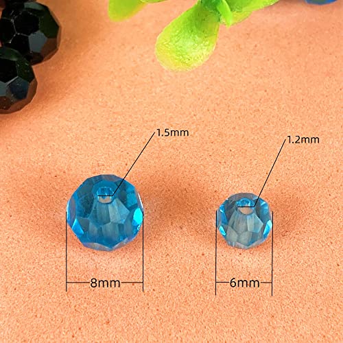 Jmassyang 200 Pieces 6mm Faceted Round Crystal Glass Beads Spacer Beads for Jewelry Making, Bracelets Necklaces Earrings Wind Chimes Suncatchers(Lake Blue) - color: Lake blue, size: 6mm