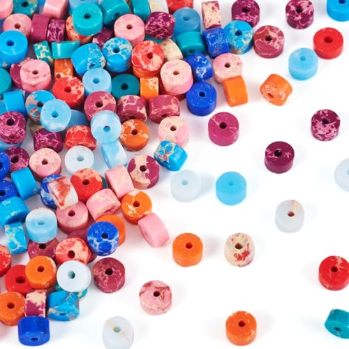Craftdady 200 pcs 10 Color 4mm Natural Stone Heishi Beads for Jewelry Making: Disk, Round Jasper Beads - color: 10 Colors, 4mm
