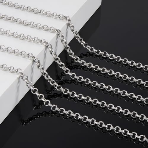KYUNHOO 16.4 Feet Embossed Circle Chain for Jewelry Making Stainless Steel Bracelet Crafting Chain Silver Jewelry Findings for Men Women DIY Necklace Earrings - color: Circle Silver
