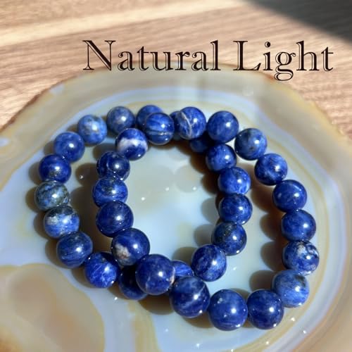Natural Healing Gemstone Bracelet Handmade Yoga Stretch Elastic Bracelet Stress Relief Crystal Jewelry for Men and Women - color: Blue Sodalite (Wisdom), size: 10mm